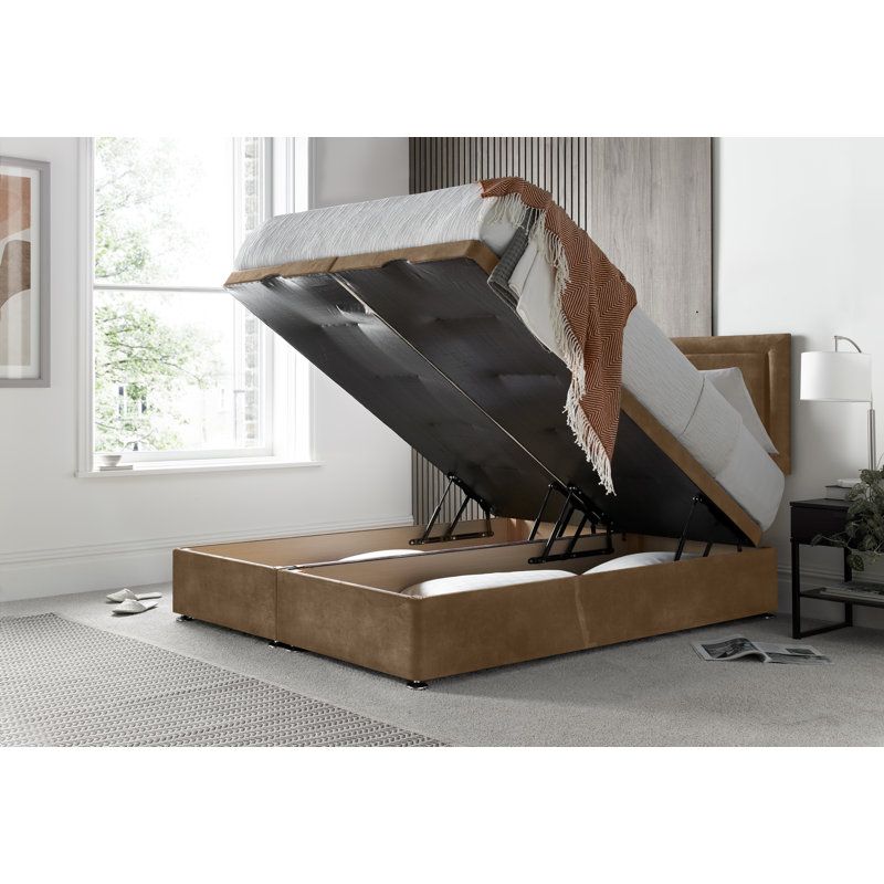 Regent Border Conistan Upholstered Ottoman Storage Bed with Panel Headboard & Gas Lift, Single (3'), Mink