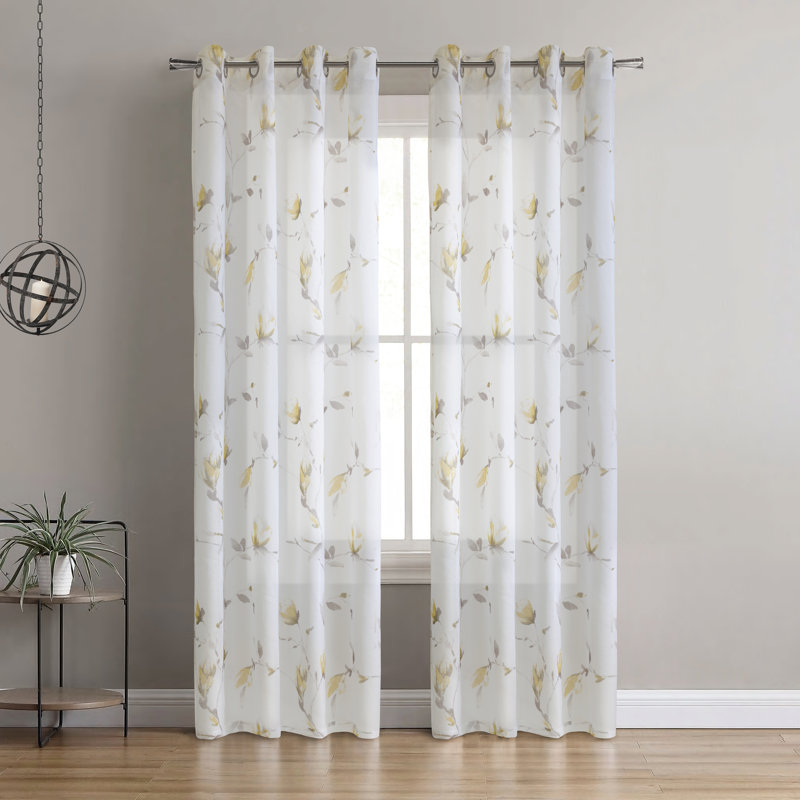 Panneau de rideau simple semi-diaphane avec œillets Antyone, l 50 po x L 84 po, Jaune