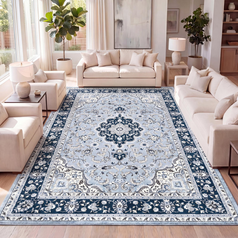 Arignote Modern Persian Floral Blue/Navy Rug, Rectangle 7'8" x 10'