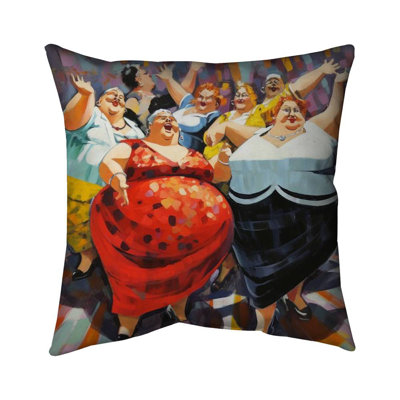 The cheerful women Contemporary Red Poly Twill Throw Pillow – Poly Twill Throw Pillow with Insert, Double-Sided Print