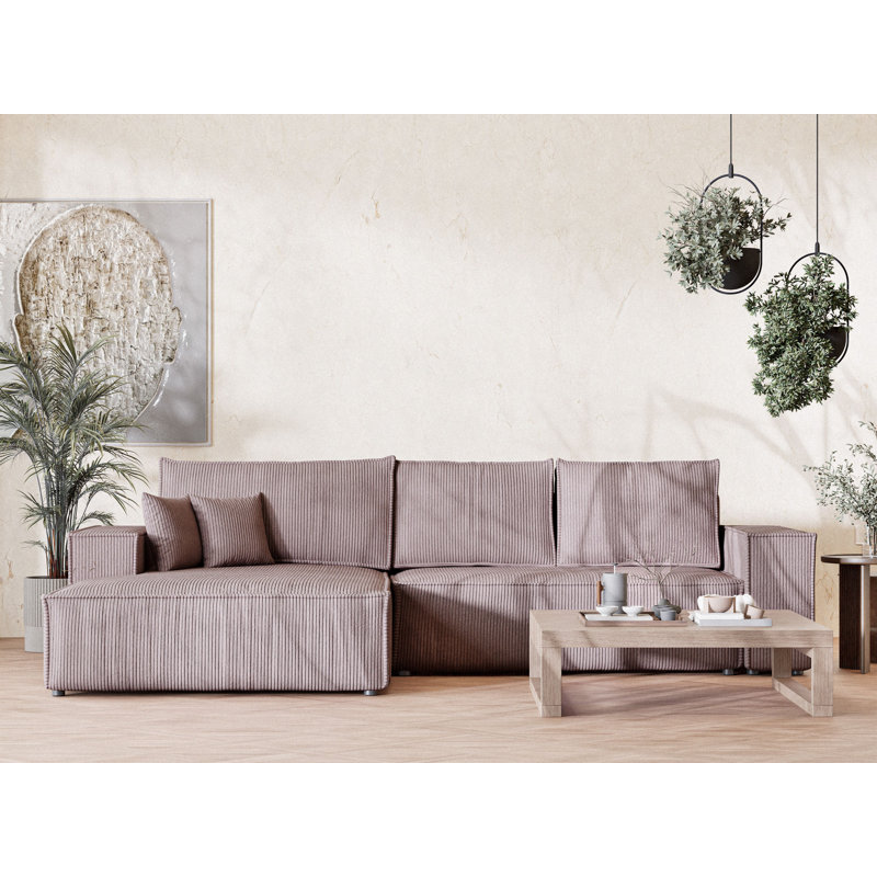 5 Seater Fabric Corner Sofa , Purple Velvet, Left Hand Facing