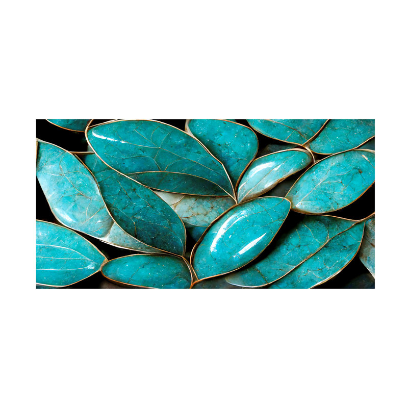 «Cenobio Turquoise Leafs» sur toile, H 10 po x l 19 po x P 2 po