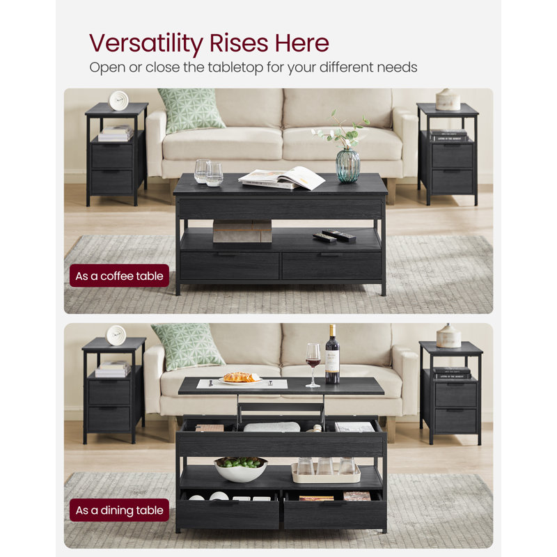Afeez Lift Top Four Leg Coffee Table with Storage, Black