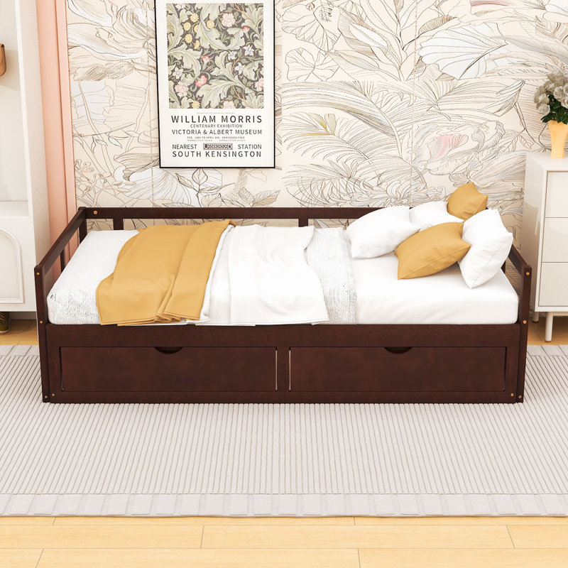 Dzeisonas Twin Size Wooden Daybed with Trundle and Two Storage Drawers, Espresso