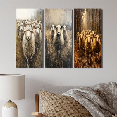Minimalisme moutons Woolly Wanderers I - Collection de décorations murales moutons