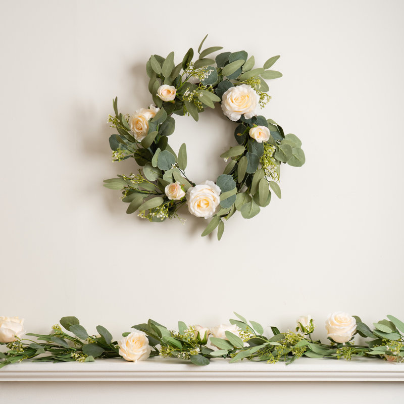 40cm Eucalyptus And Rose Wreath