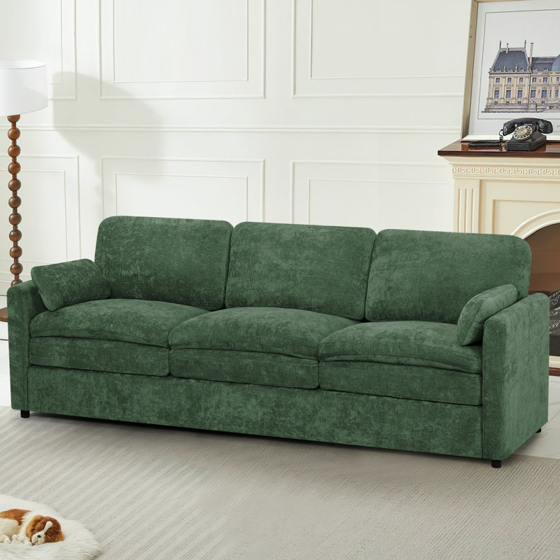Canapé moelleux moderne de 89 po avec coussin rembourré, canapé en chenille avec 2 coussins bien rembourrés, canapé 3 places pour le salon, la chambre à coucher