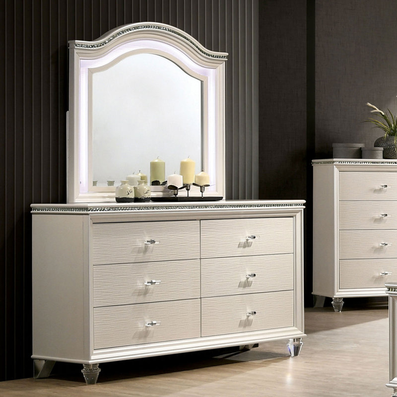 Commode à 6 tiroirs l 54,1 po, Blanc perle
