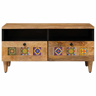 Vidaxl Coffee Table With Drawer Solid Mango Wood Living Room Rectangular Low