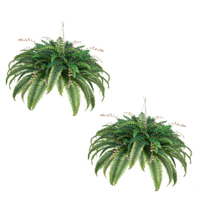 Artificial Ferns, Natural Spread Diameter 37-41 Inch, Large Hanging Fake Boston Ferns, Sunlight Resistant Fake Plant Wall Decor With 80 Branches And Flowerpot, Faux Fern For Home Office Outdoor