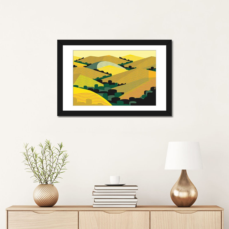 «California Hills», impression sur toile, H 24 po x l 32 po x P 1 po, Papier d'art encadré noir, Blanc