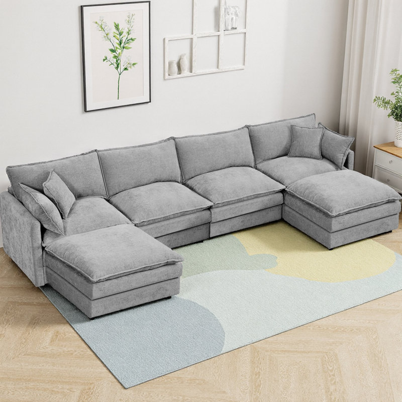130.7" U-Shaped Modular Sectional Sofa with 2 Movable Ottomans, 4-Seater Chenille Cloud Couch Set for Living Room, DIY Combination with High-Resiliency Memory Foam & Spring System