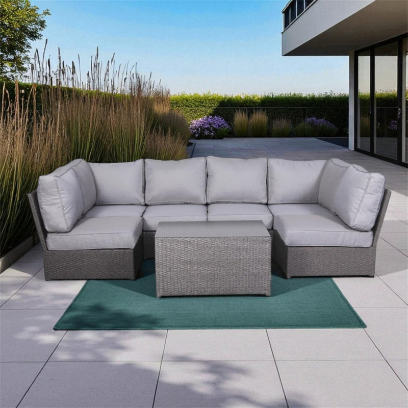 Ensemble modulaire d'extérieur en osier pour 4 personnes avec coussins entièrement assemblé