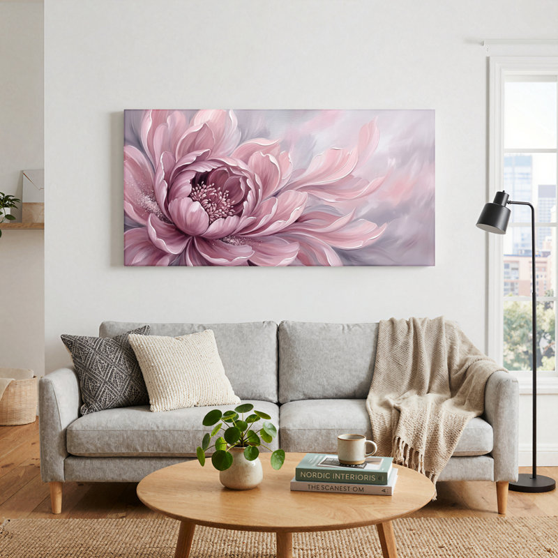 Fleur rose, reproduction d'art sur toile, ensemble de 1, Wrapped Canvas, L 40 po x H 20 po