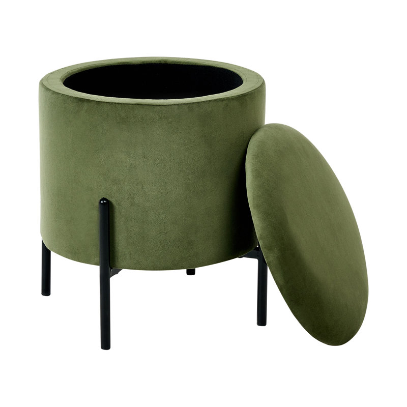 37cm Wide Round No Pattern Pouffe Ottoman with Storage, Green