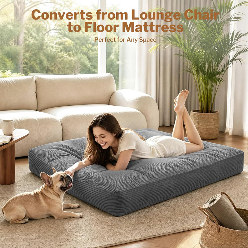 Fauteuil-sac géant, canapé-lit convertible en matelas, Light Grey