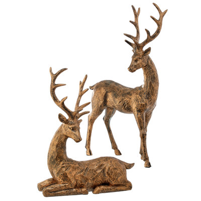 14" Resin Highlands Deer Set of 2