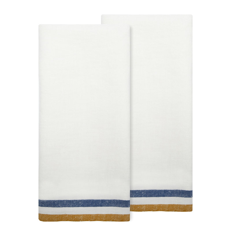 Normandy Striped Tea Towel, White/Mustard/White/Blue