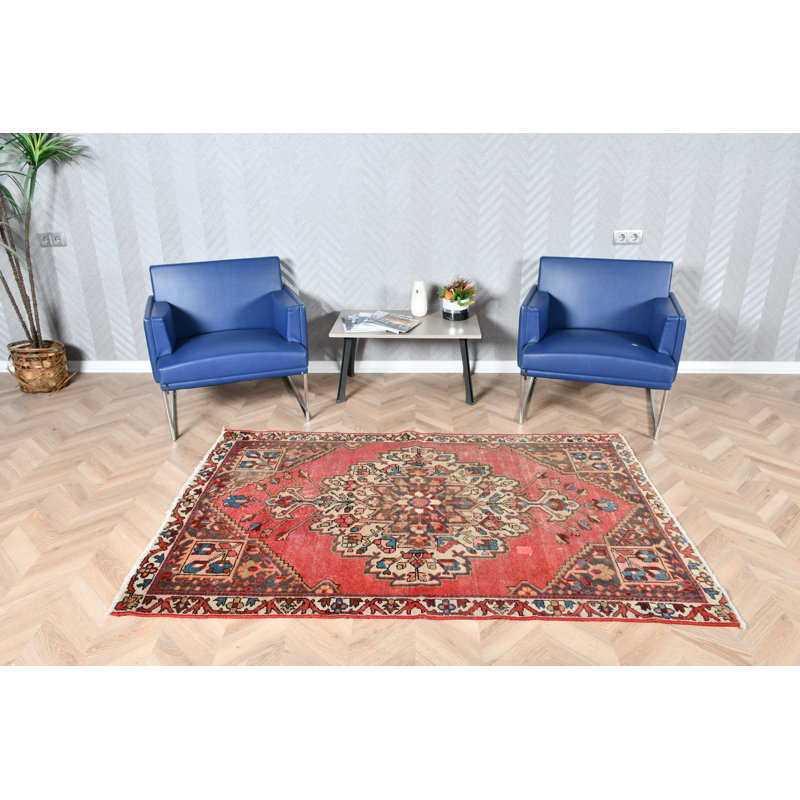 Tapis rétro en laine Oushak turque rétro pour le salon et le bureau avec un design éclectique d'art anatolien