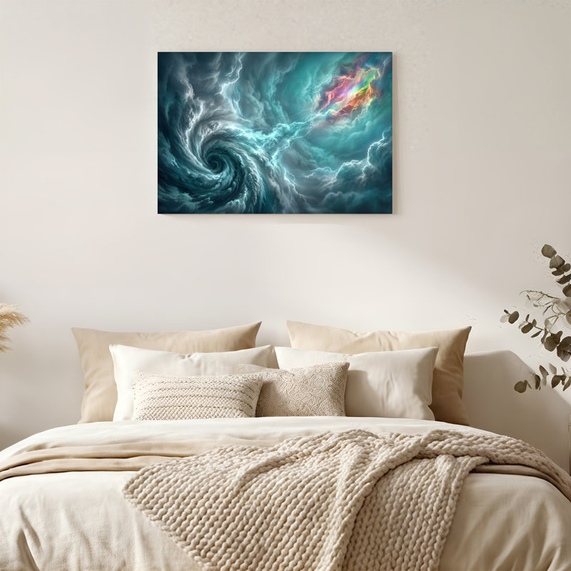 Toile tourbillonnante bleu sarcelle avec nuages et orage, H 12 po x l 18 po