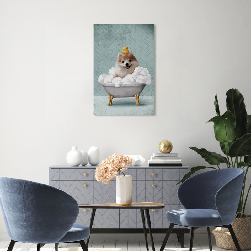 " Bathtime Pupper " Painting Print, Wrapped Canvas, 30" H x 20" W 