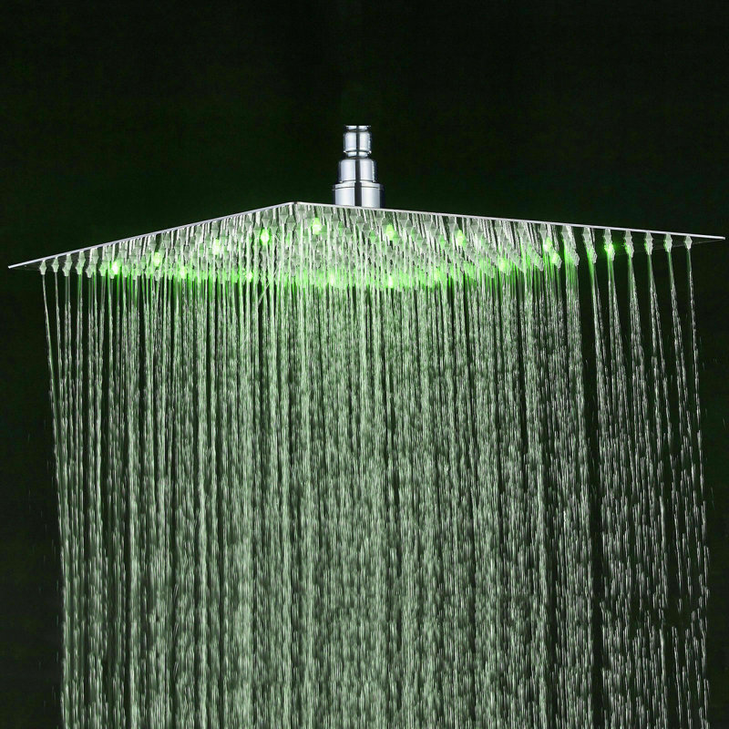 16 inch LED Rainfall Square Shower Head Ceiling/Wall Mount Sprayer, Chrome