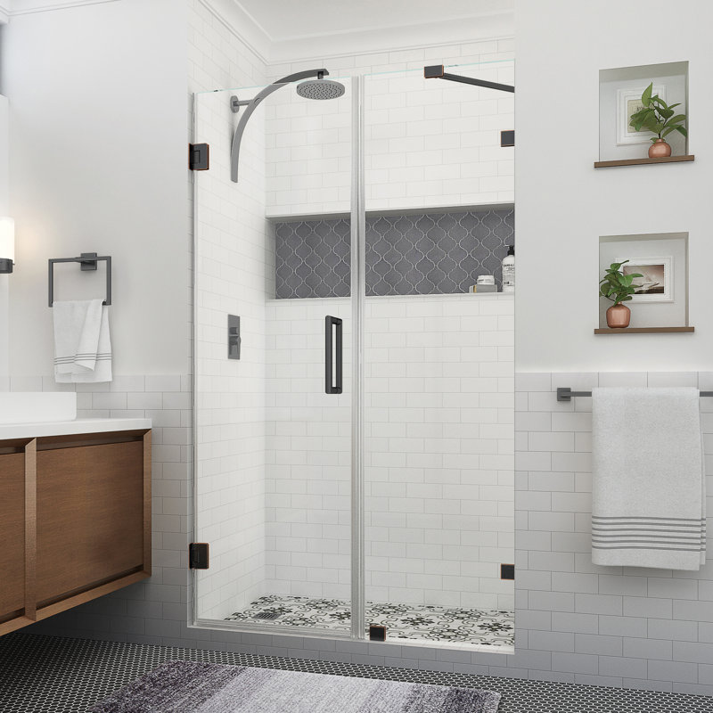 Nautis XL 52.25 - 53.25 in. W x 80 in. H Hinged Frameless Shower Door with Clear StarCast Glass, Oil Rubbed Bronze