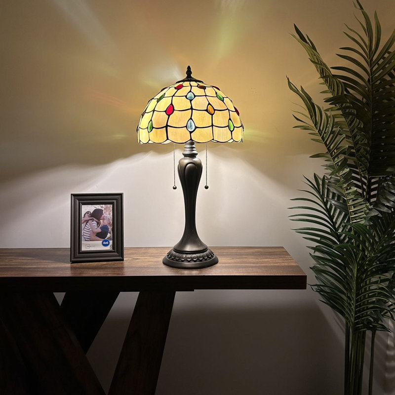 Lampe de table Hadria Tiffany style haricots de cristal en verre coloré or ampoules DEL incluses H22 "W12"