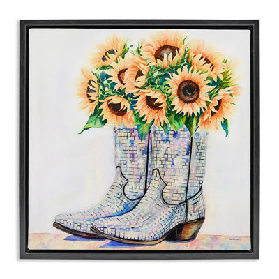 Sunflower Filled Cowgirl Boots Floating Frame, design by Amanda Greenwood