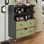Meuble d'appoint moderne en bois massif vert, noir et argent avec éléments en acier inoxydable-810998295