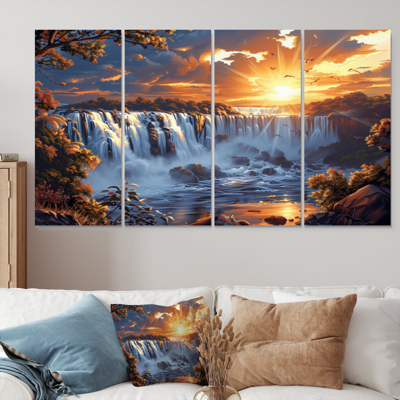 Lever de soleil sur les chutes d'Iguazu en Argentine II - ensemble d'art sur toile Jungle, H 28 po x l 48 po