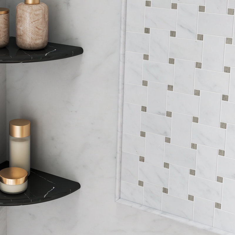 Doublure de crayon en marbre blanc de Carrare Adolif, bord en tuile bullnose polie 1/2 po x 12 po, 10 pièces