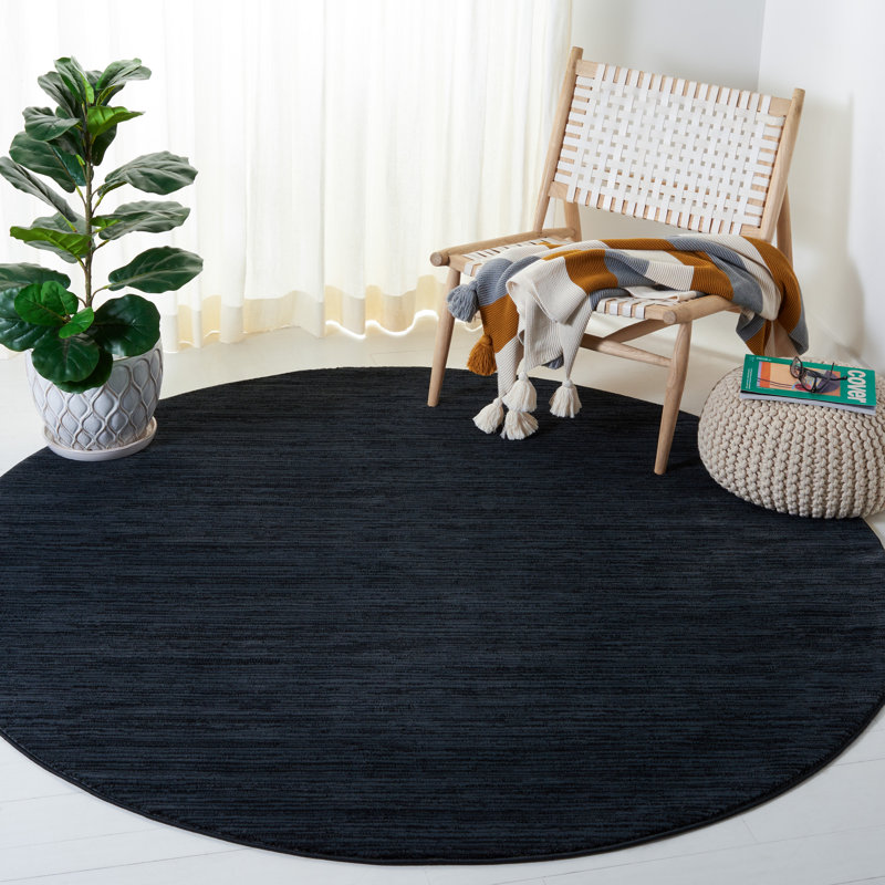 Vision Striped Area Rug In Black, Round 122 cm