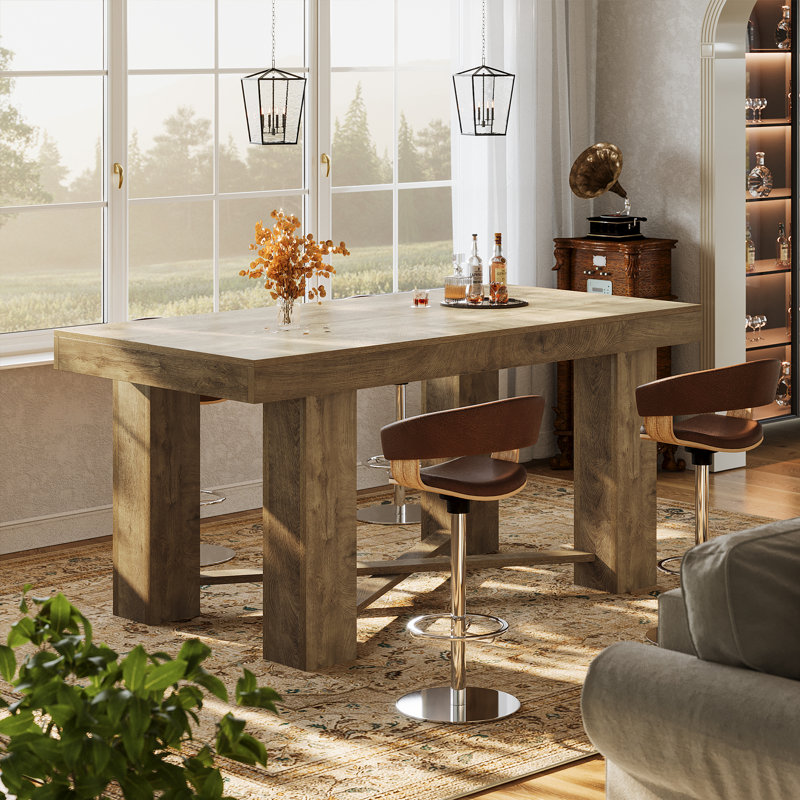 55" Farmhouse Bar Table, Rectangular Counter Height Table, Modern Wooden Home Bar Furniture for Kitchen, Dining Room, Living Room, Pub, Bistro, Basement, Natural Wood