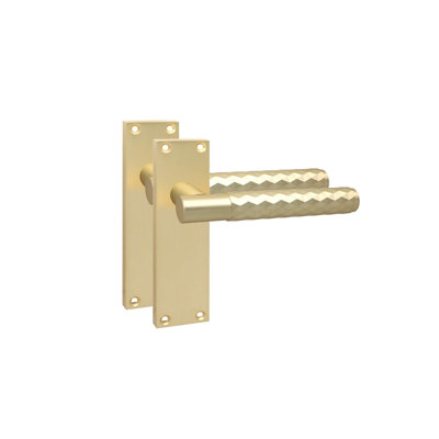 Golden Grace 1 Pair Victorian Design Knurled Diamond Cut Door Handle Internal Pack Antique Brass Finish - Bathroom and Lock Set with Hinges - 150mm x 40mm