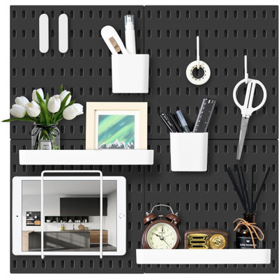 22"x22" Black Pegboard Combination Wall Organizer Kit, 4‑Panel Pegboard with 17 Accessories, Wall Mount for Bedroom, Home, Office, Bathroom