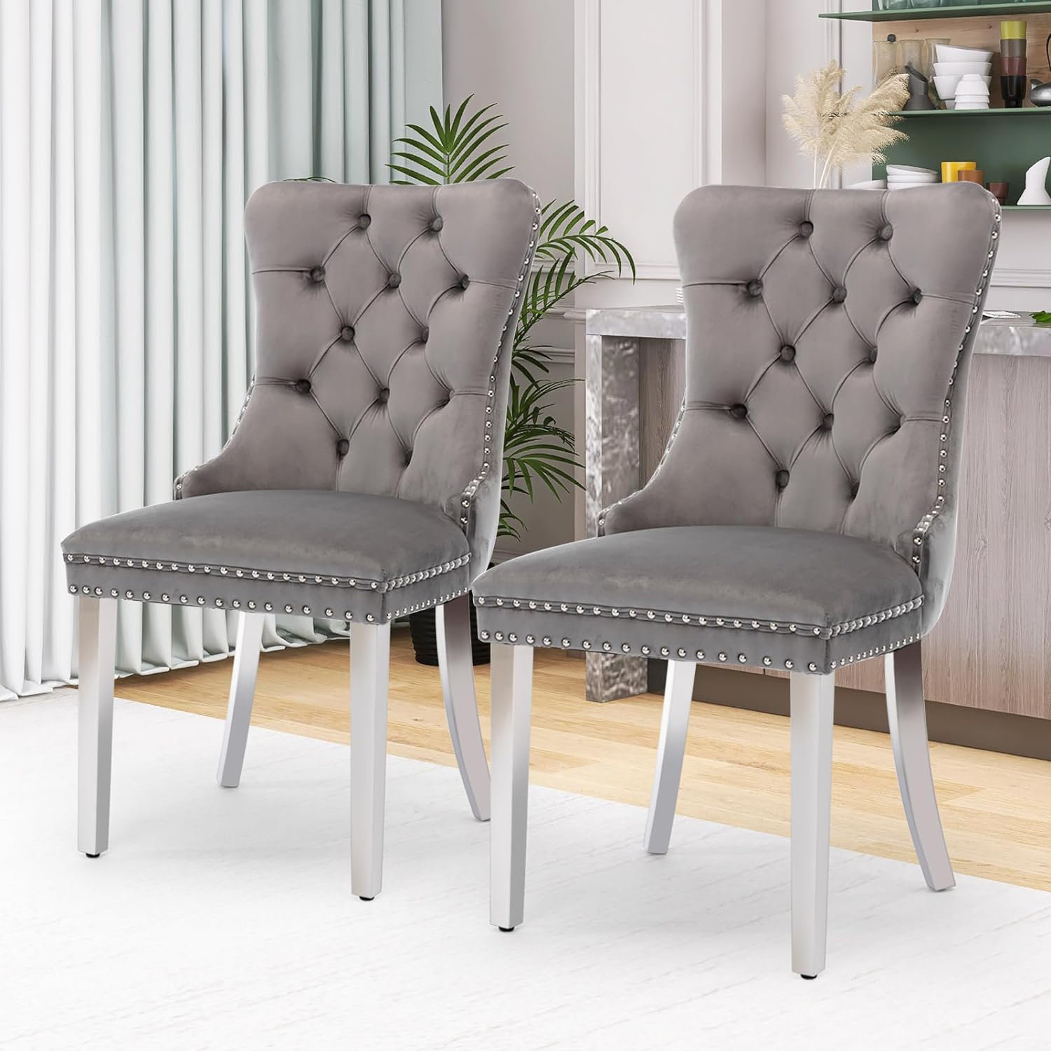 House of Hampton® Jannia Leather Dining Chairs Modern Upholstered Side ...