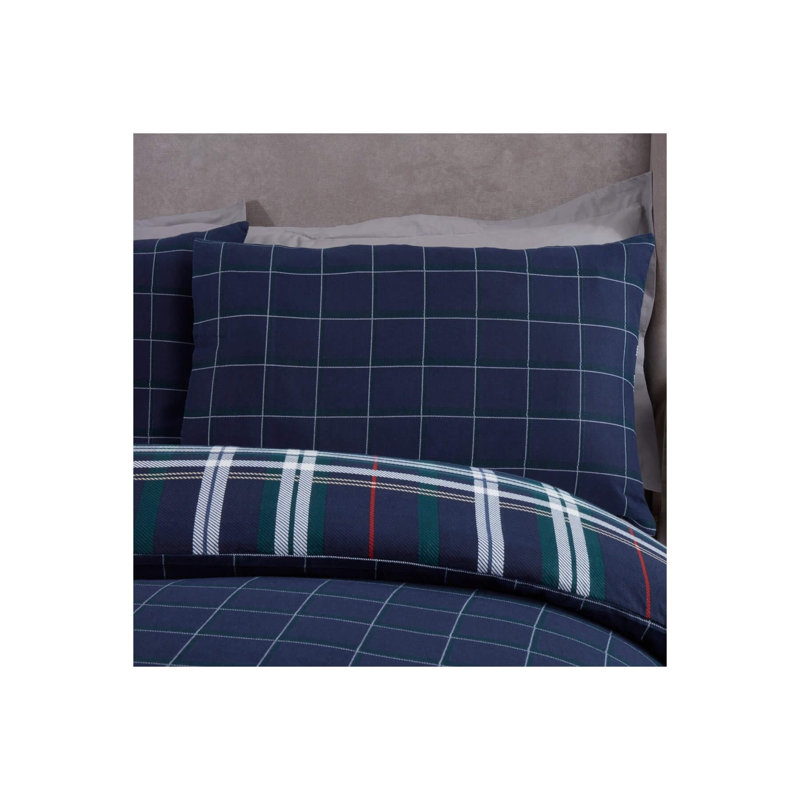 Nicci Cotton Chequered Duvet Cover Set with Pillowcases, Navy, 260 x 220cm Duvet Cover + 2 Standard 