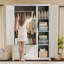 Armoire-penderie Chiara de 70 po de style ferme, 3 portes, 2 tiroirs et tringle, blanc vieilli-1129906012