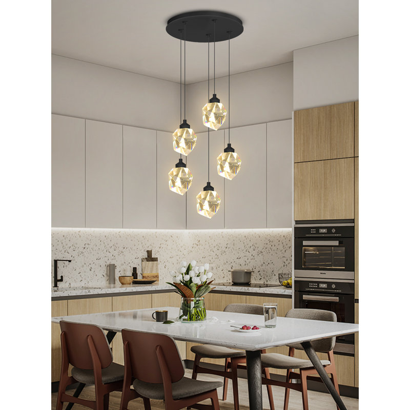 Height 78.8inch 5-light Black Cluster Crystal Raindrop Pendant Lights