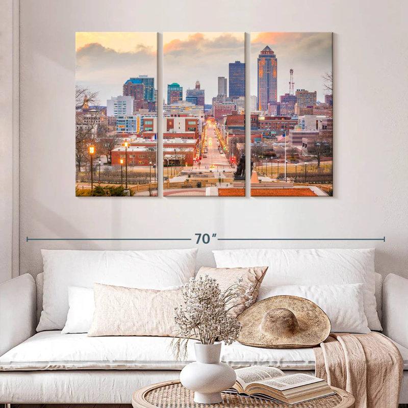 Paysage urbain Des Moines, H 32 po x l 50 po