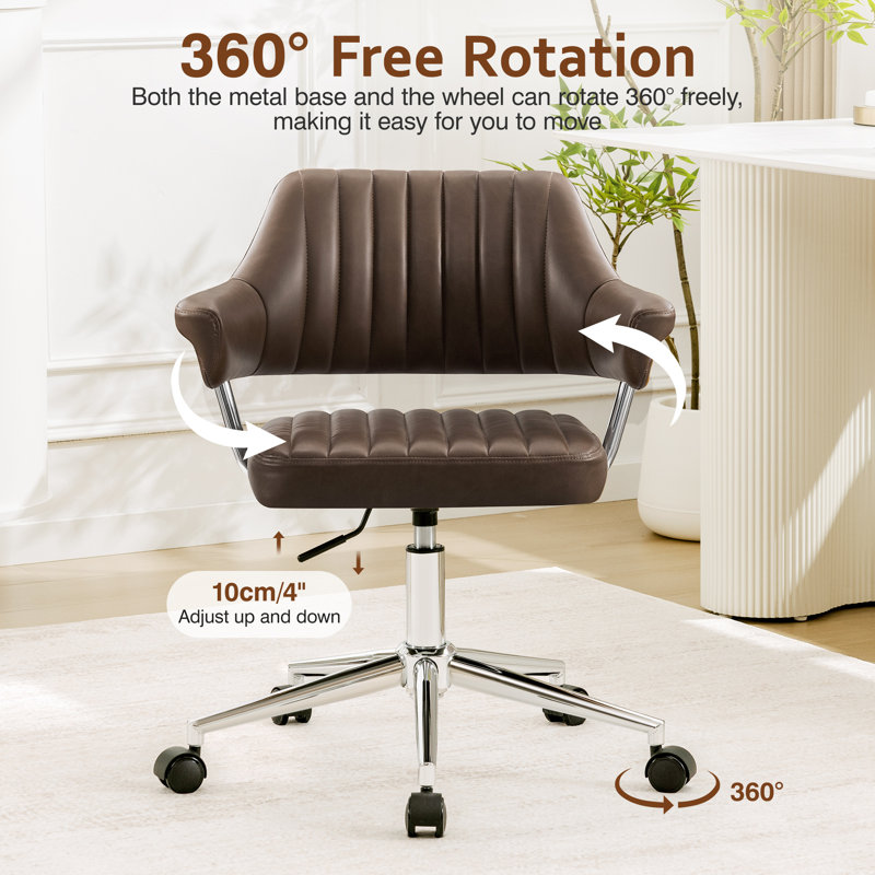 Chaises de bureau de loisirs modernes avec accoudoirs enveloppants, Similicuir brun