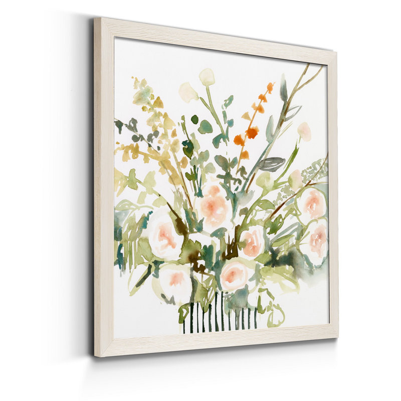 Imprimé fleurs en « I », H 17 po x l 17 po x P 1,5 po, Toile blanche encadrée