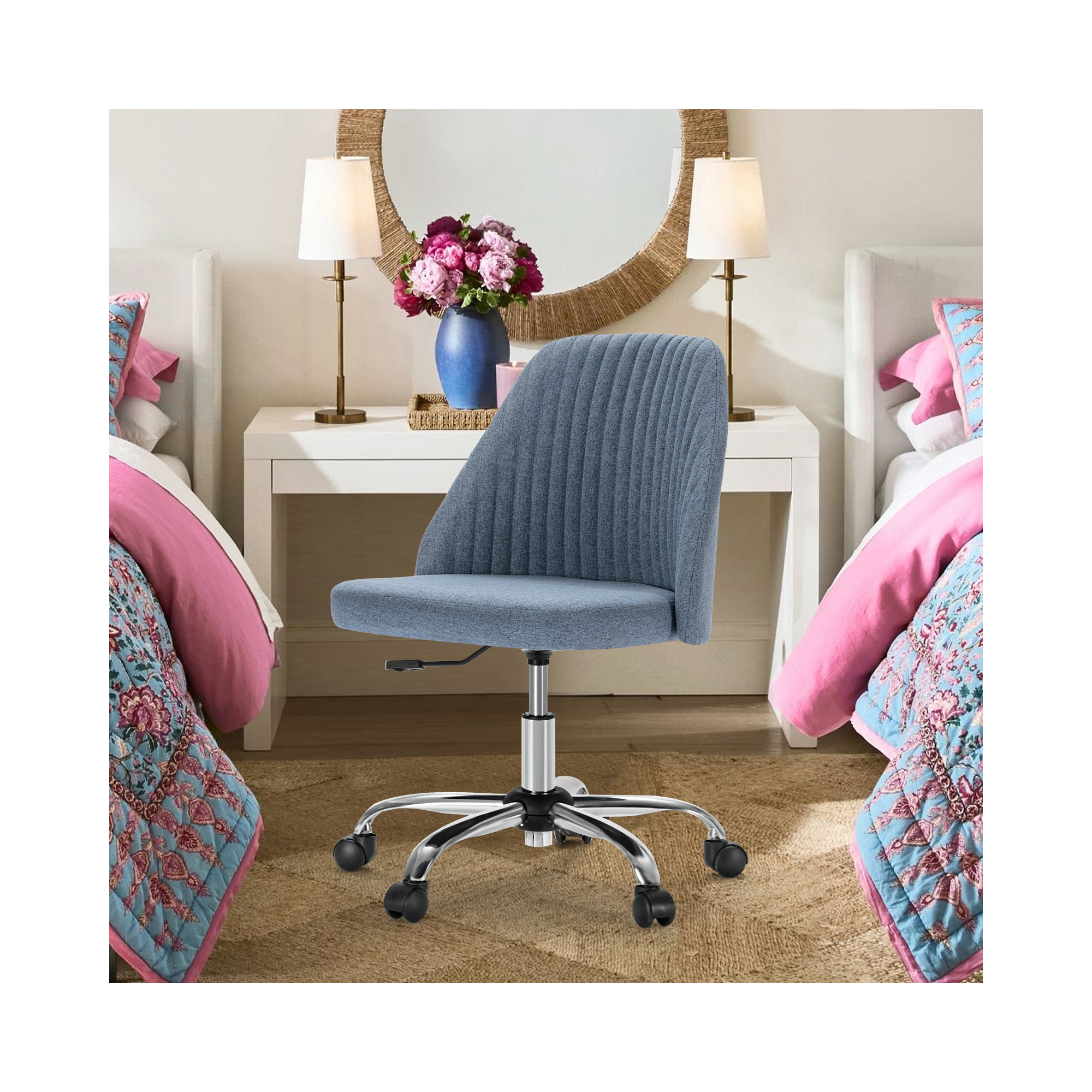 Task Chair Office Desk Chair Make Up Chair With Wheels(Set Of 2), Blue
