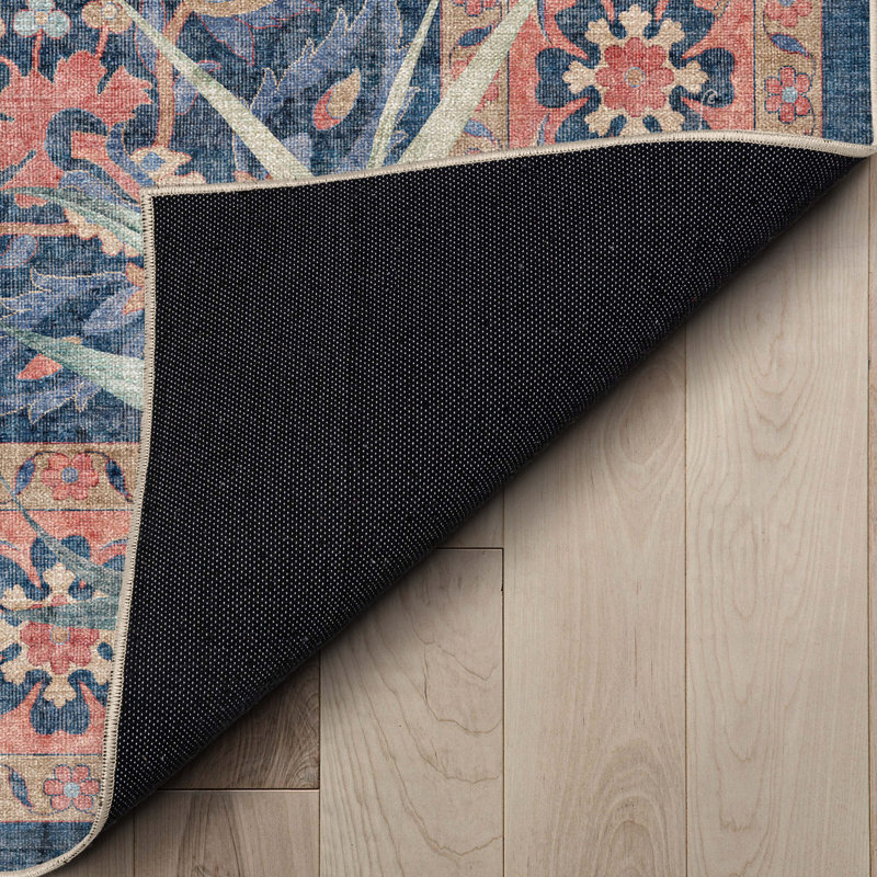 Tapis bleu marine à motif floral Shanea, Rectangle 9 pi 10 po x 13 pi