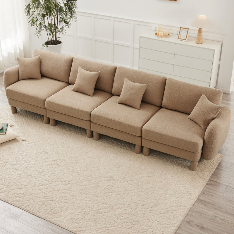 Coffee Color 4 Boucle With Distinctive And Dense Foam Padding, Construction, Soft Upholstery For Comfortable Relaxation Fabric Couch, Design Cylindrical Legs, Seating Spring Coil Support, Ideal Office
