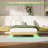 Queen Oak Floating Bed Frame, Wave Curve Wood Panel, Led Lights With 60000 + Color Choices, Heavy Duty Metal Support, Concealed Internal Structure, Sound - Activated Scene Switching, Texture,-742716447-742716445