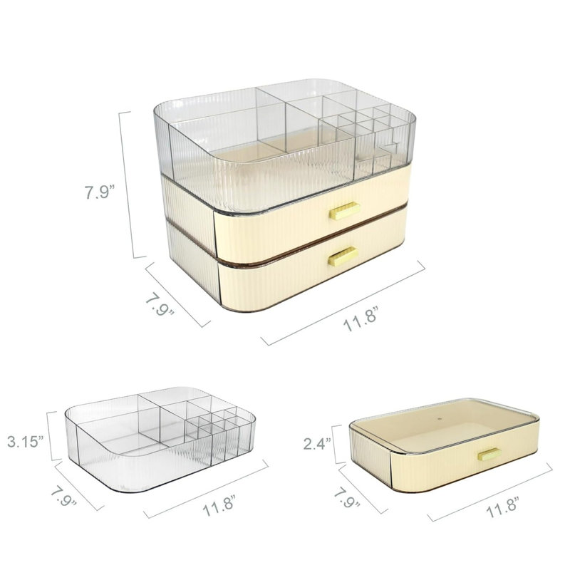White Makeup Organizer with 2 Drawers, Cosmetics Organizer for Bedroom and Bathroom Vanity Countertops