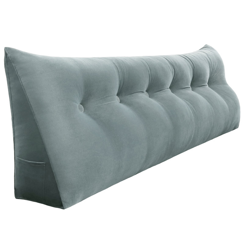Sit-up Back Comfort Velvet Headboard Wedge Reading Pillow Triangular Backrest Back Support, Gray, 20" H x 59" W