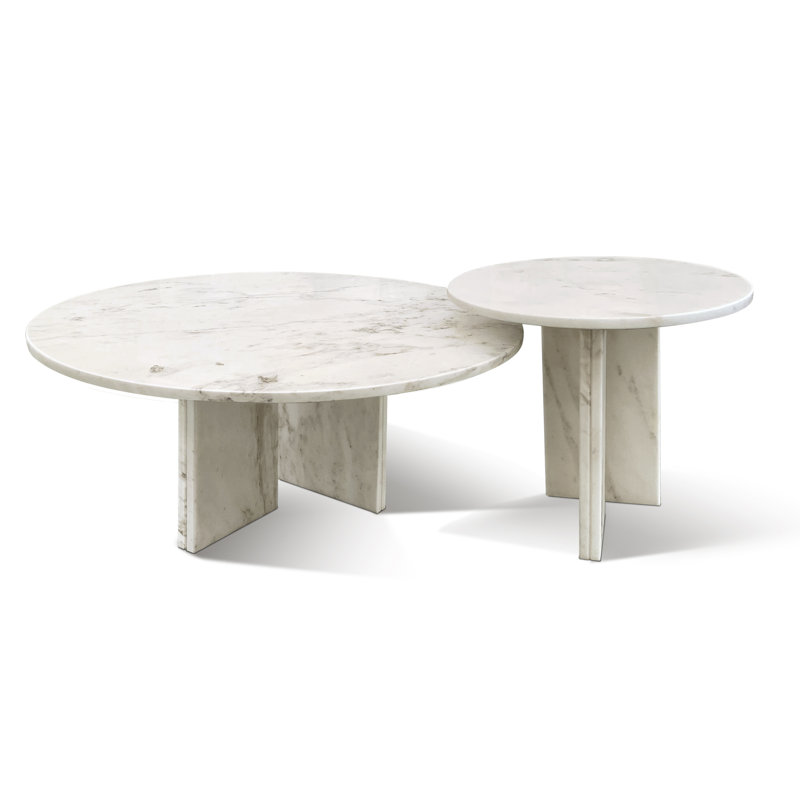 Ensemble de tables basses en marbre naturel blanc, petite table, table de salon, pierre naturelle, marbre véritable, marbre véritable